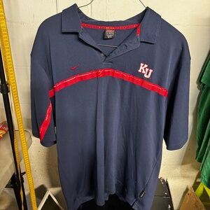 Nike --KU-- Navy and red polo type shirt. size XXL. dry-fit